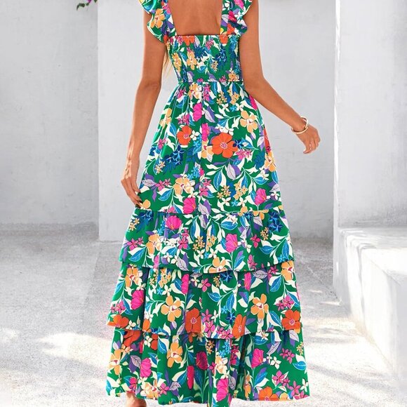 Summer Dresses for Women 2025 Casual Ruffle Smocked Tiered A-Line Boho Floral Ma - Picture 5 of 8